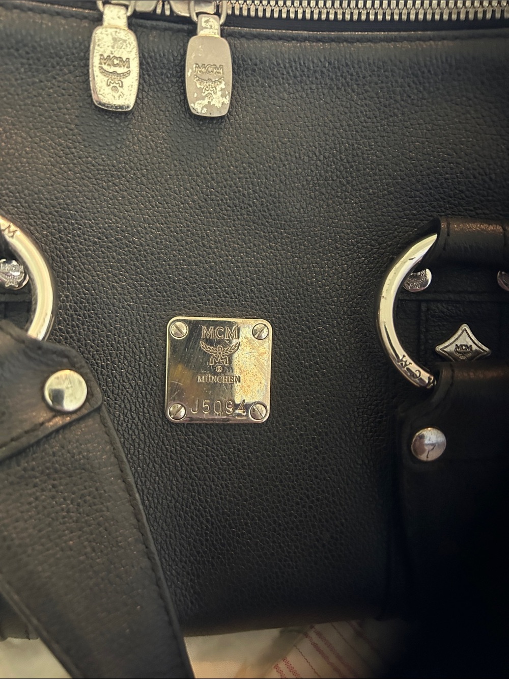 MCM Black Leather Bowling Bag with Silver Hardware - Picture 5 of 15